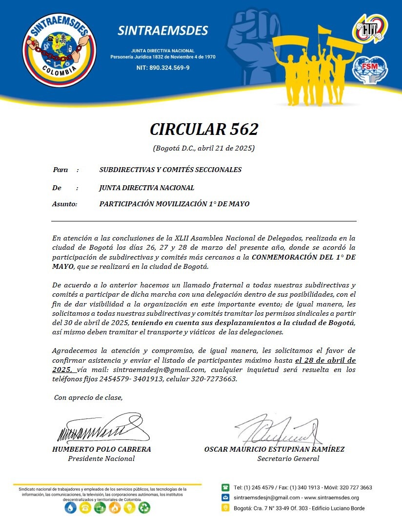 CIRCULAR 562  (Bogotá D.C., abril 21 de 2025)