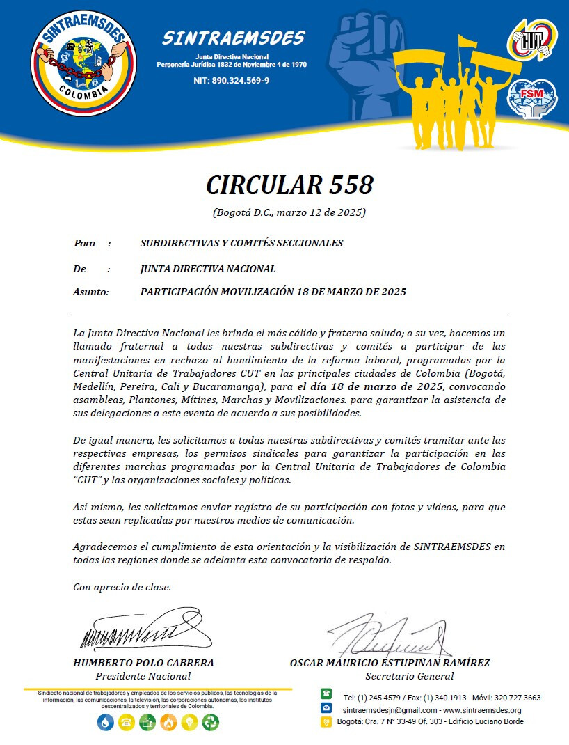 CIRCULAR 558 (Bogotá D.C., marzo 12 de 2025)