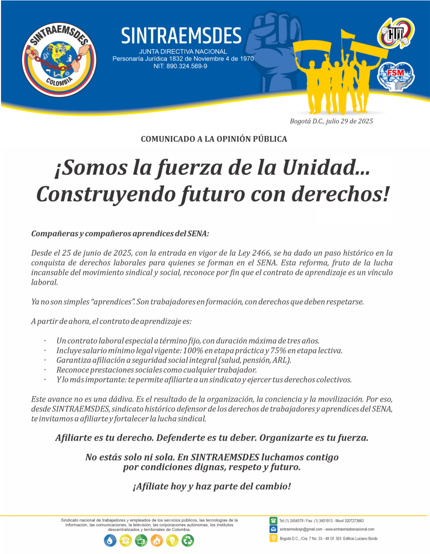 ¡Somos la fuerza de la Unidad… Construyendo futuro con derechos!