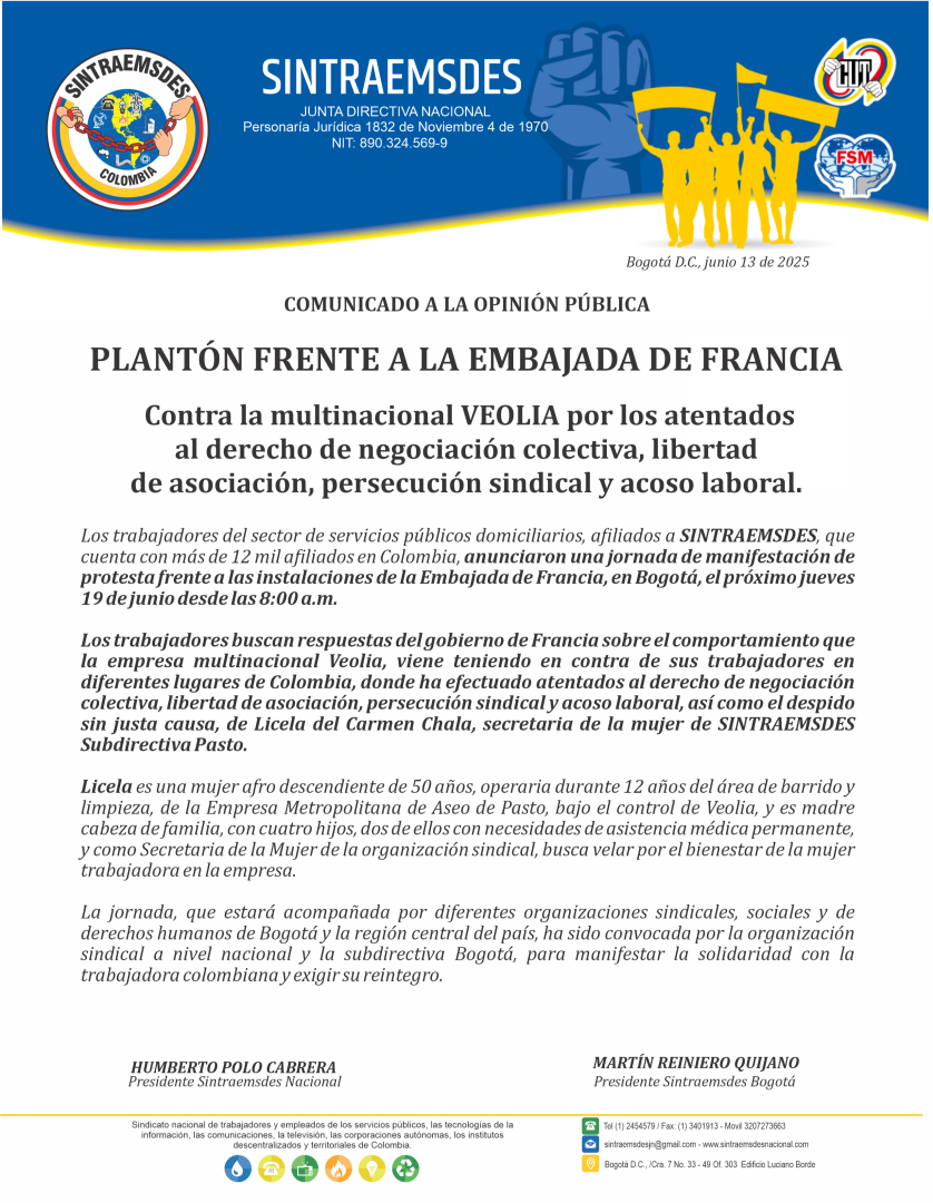 PLANTÓN FRENTE A LA EMBAJADA DE FRANCIA