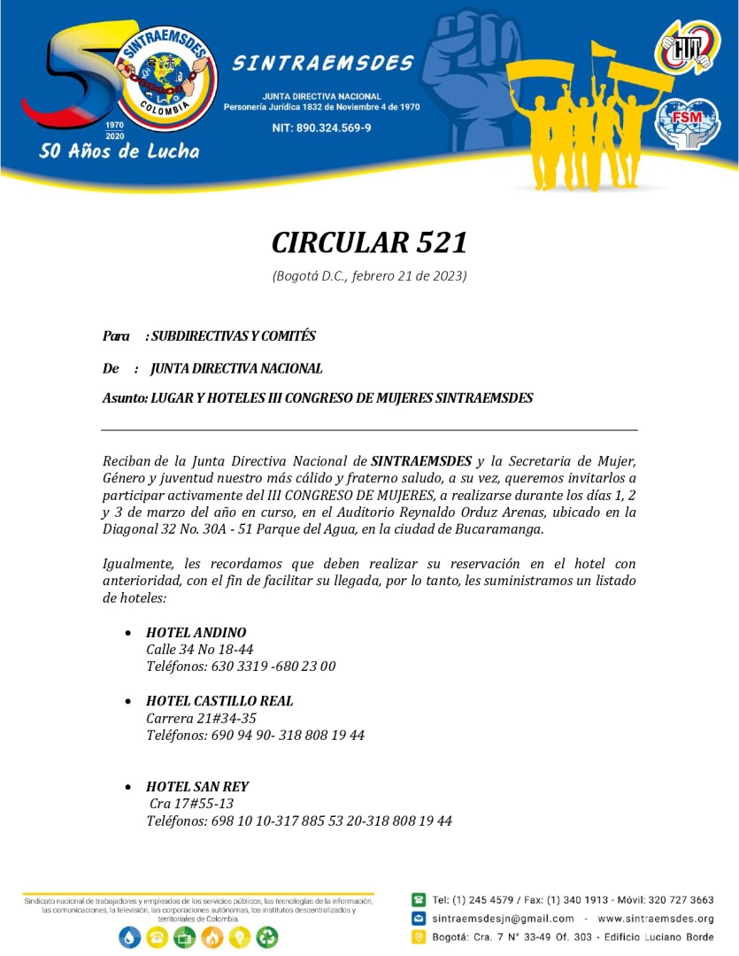 Circular 521  lugar y hoteles congreso mujeres