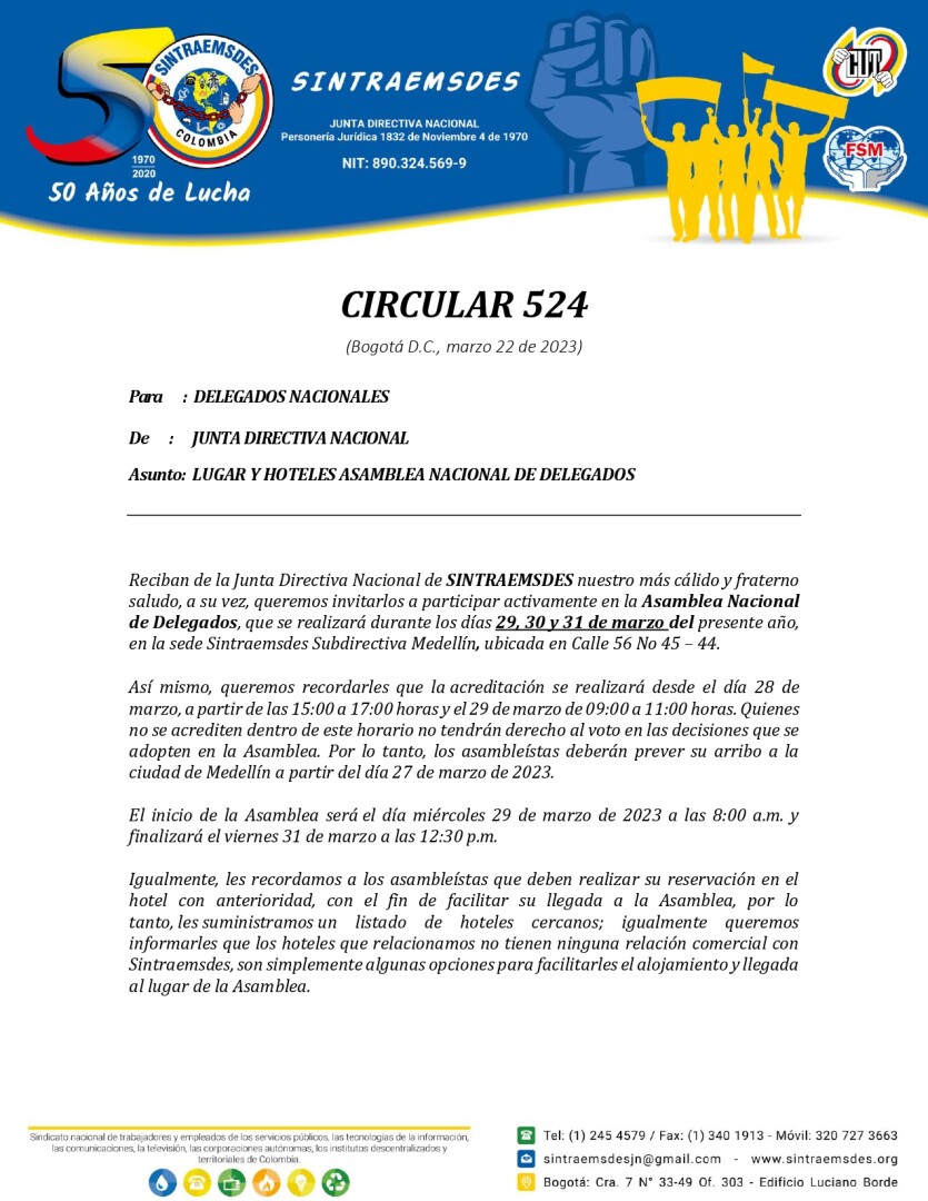 Circular 524 lugar de la asamblea y hoteles