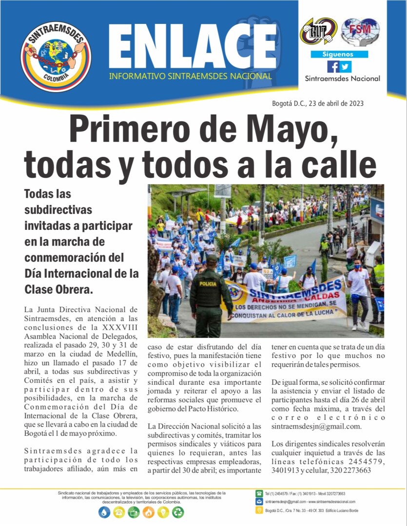 Primero de Mayo, todas y todos a la calle