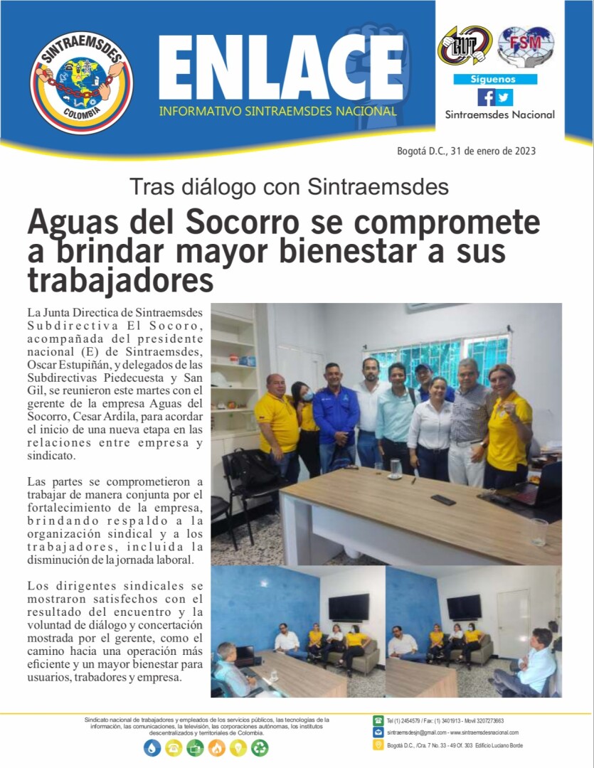 Aguas del Socorro se compromete a brindar mayor bienestar a sus trabajadores