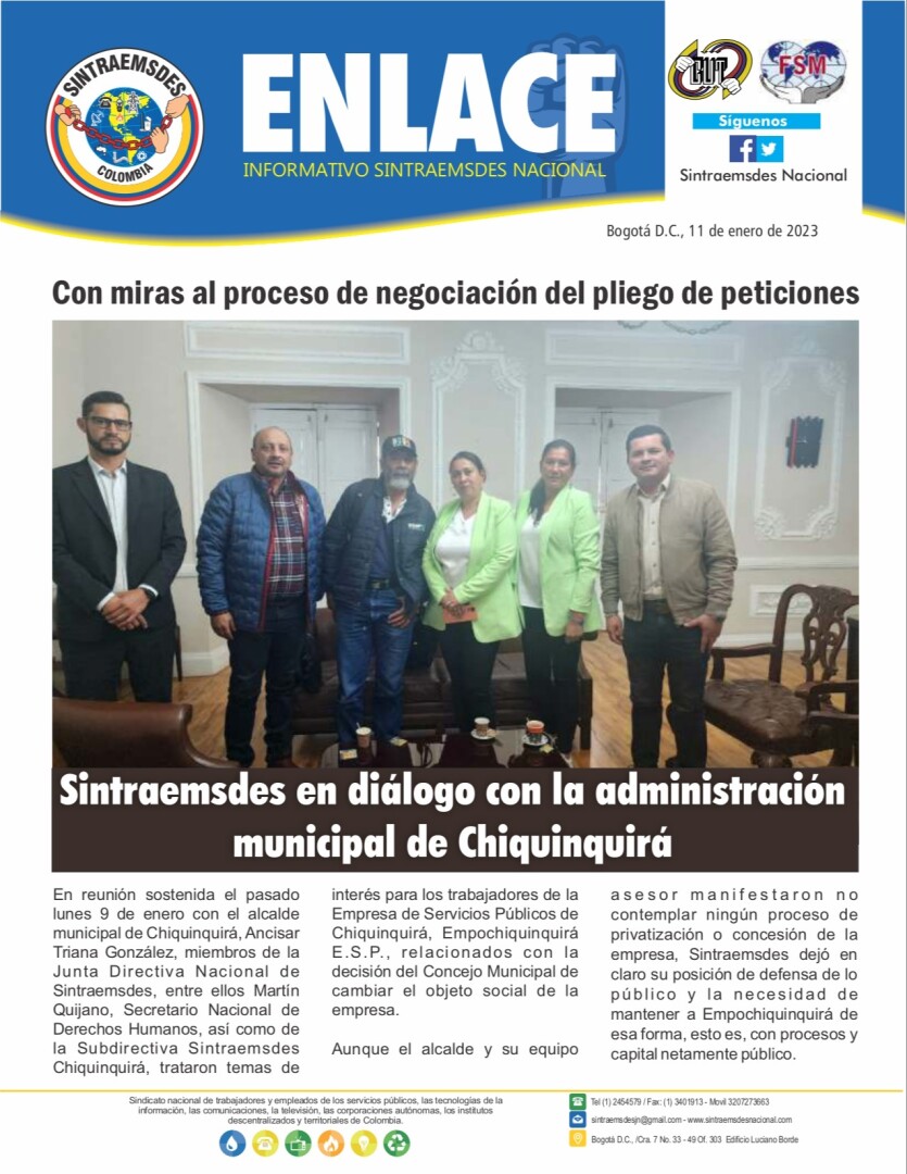 Sintraemsdes en diálogo con la administración municipal de chiquinquirá