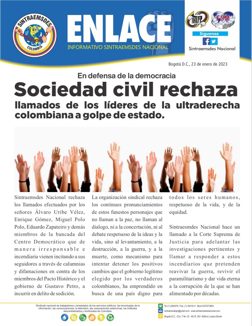 Sociedad civil rechaza llamados de los líderes de la ultraderecha colombiana a golpe de estado.