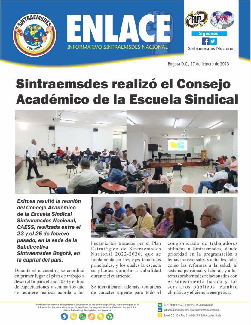 Sintraemsdes realizó el Consejo Académico de la Escuela Sindical