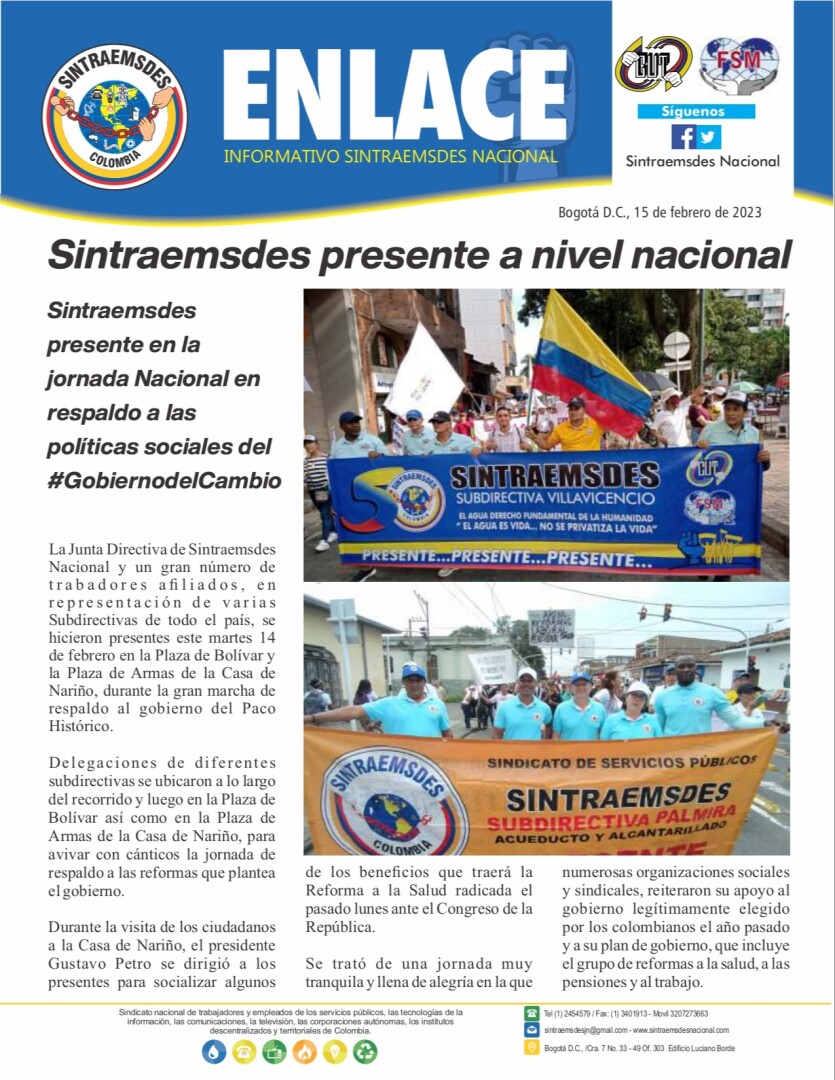 Sintraemsdes presente a nivel nacional