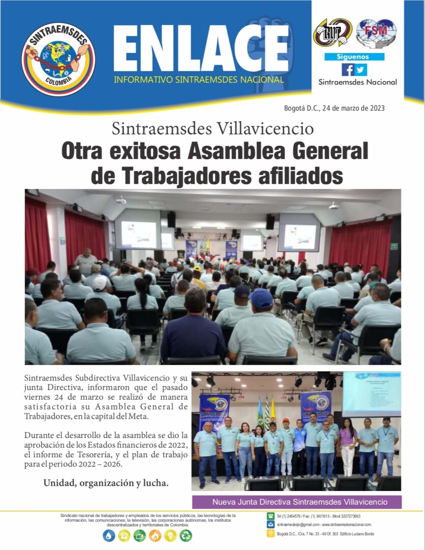 Otra exitosa Asamblea General Sintraemsdes Villavicencio de Trabajadores afiliados