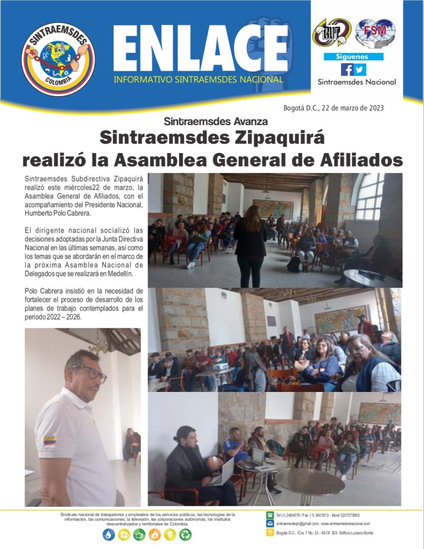 Sintraemsdes Zipaquirá realizó la Asamblea General de Afiliados