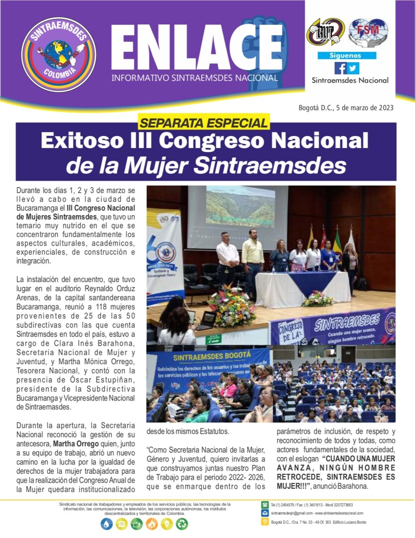 Exitoso III Congreso Nacional de la Mujer Sintraemsdes