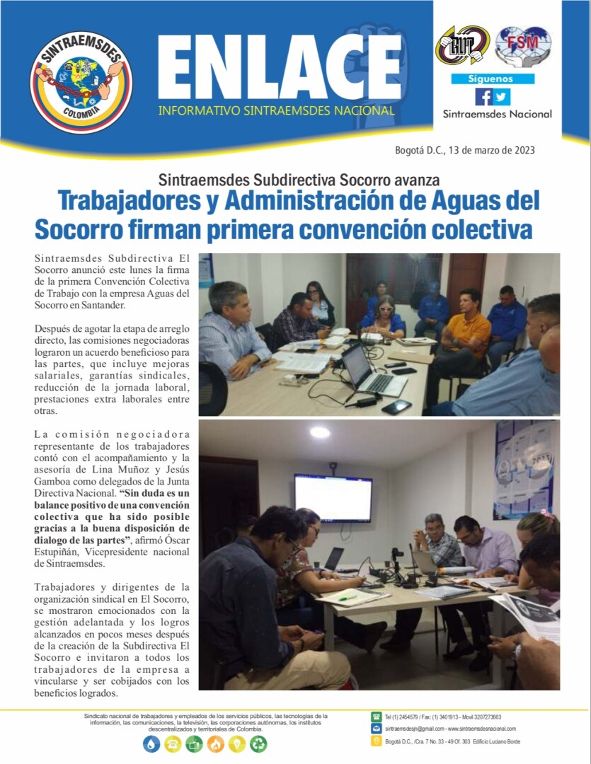 Sintraemsdes Subdirectiva Socorro avanza