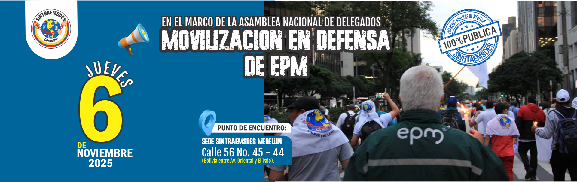 Jueves 6 de noviembre mocilización en defensa de EPM