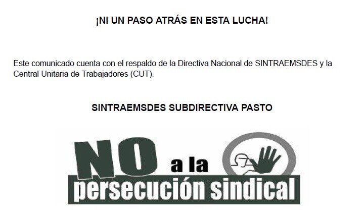“¡QUE CESE LA PERSECUCIÓN SINDICAL!”