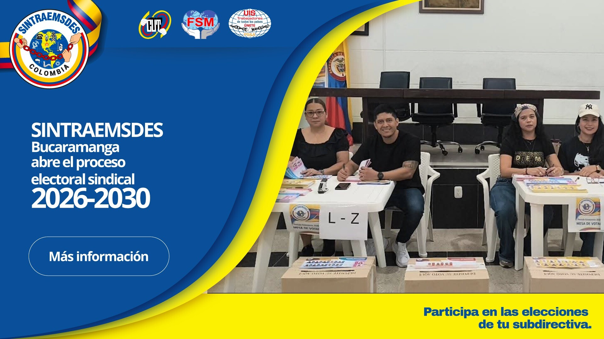 SINTRAEMSDES Bucaramanga abre el proceso electoral sindical 2026-2030