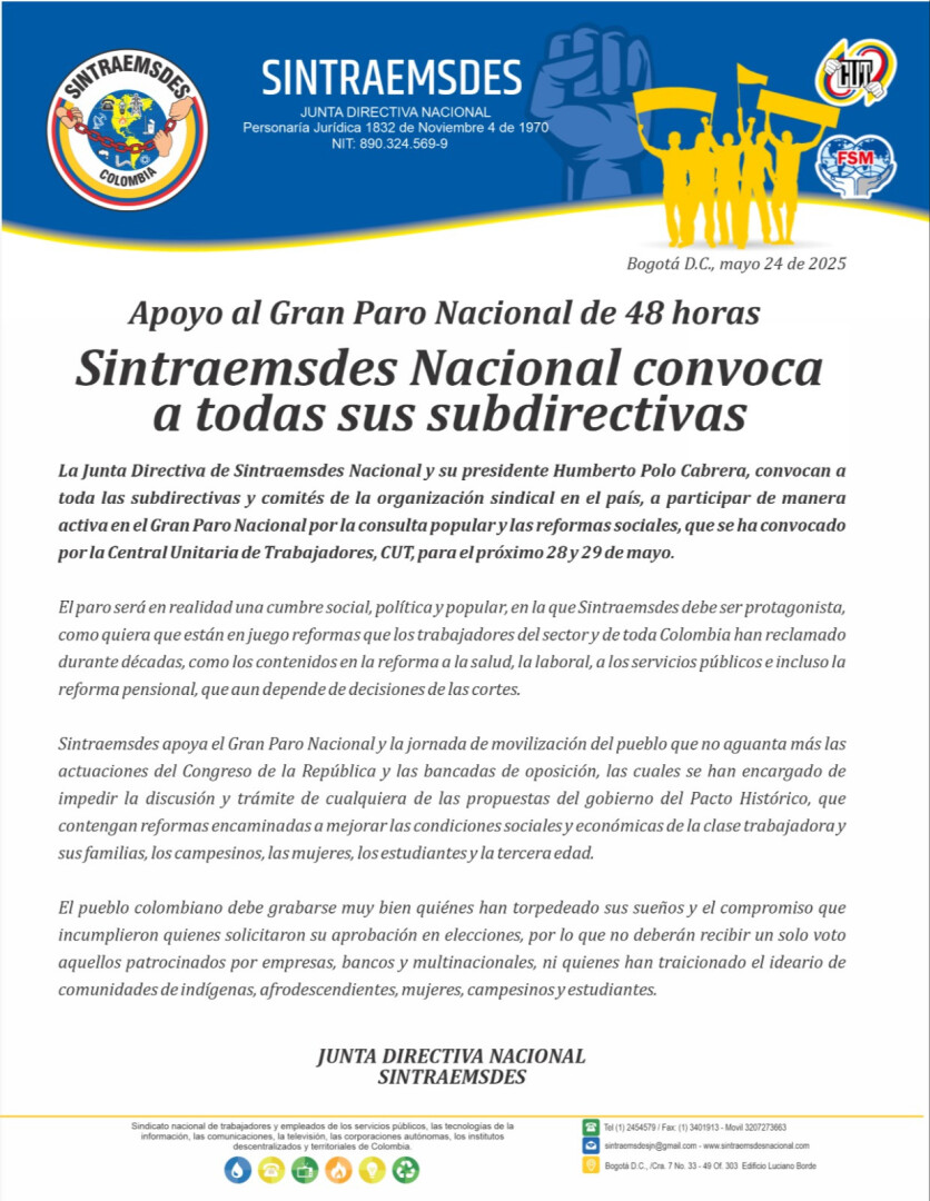 Apoyo al Gran Paro Nacional de 48 horas
